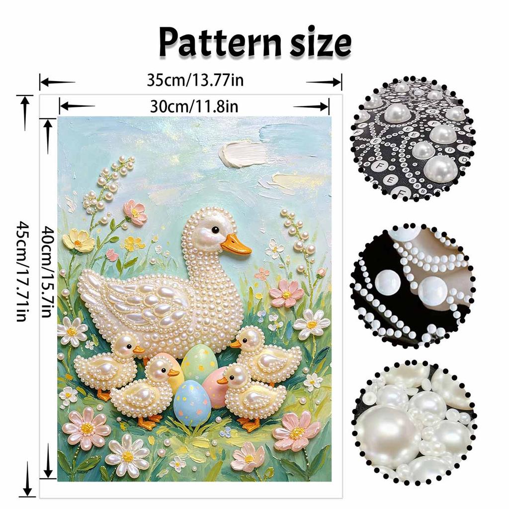 DIY Frameless Pearl Painting Kit Duck Family Eggs 3D Shiny Bead Art Canvas Relaxing Creative Craft for Home Wall Decor Gift