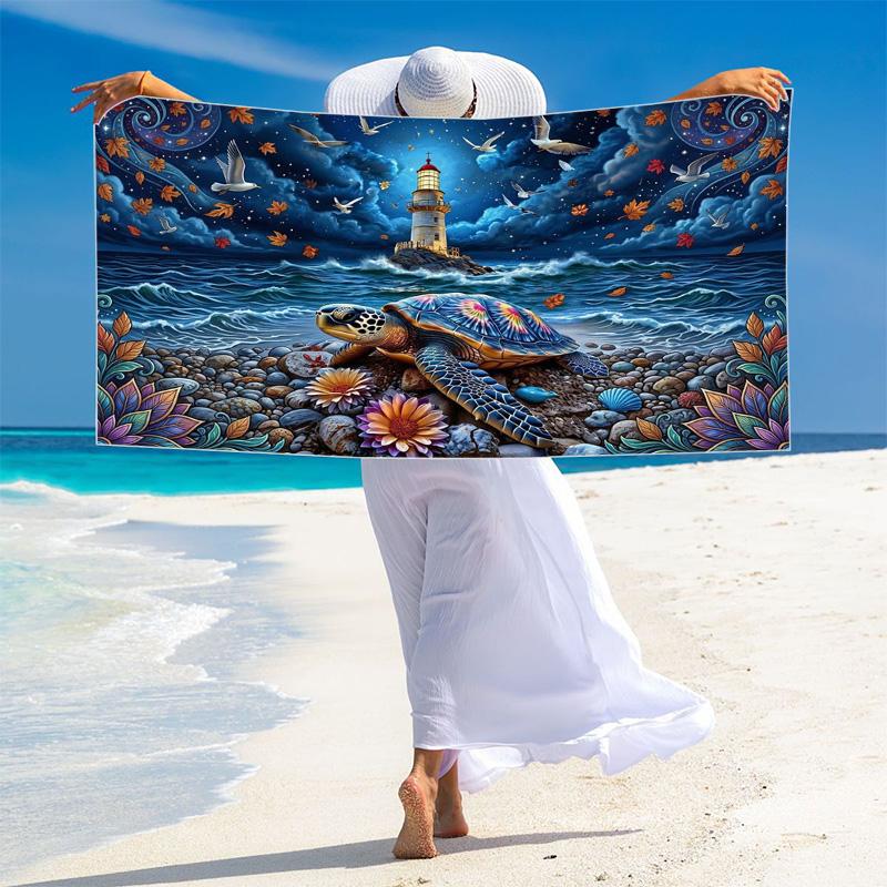 Colorful Sea Turtle Print Beach Towel, Large Soft Quick Dry Towel for Beach Camping Swimming