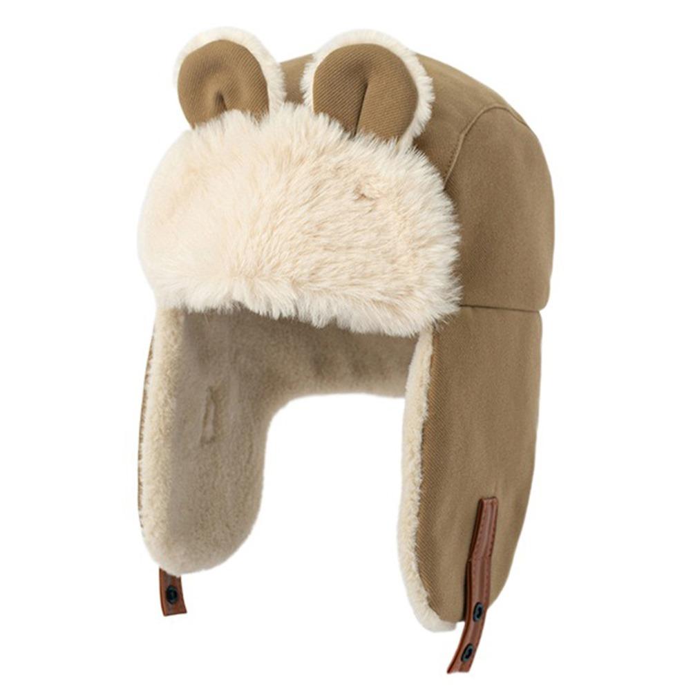 Plush Bear Ear Pilot Hat Winter Ear Protection Hat Outdoor Faux Fur Pilot Cap Unisex