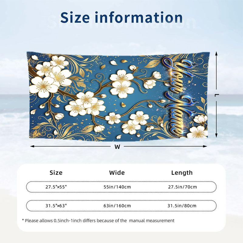 Floral Garden Theme Beach Towel Personalized Custom Name & Text Soft Quick Dry Beach Towel for Swimming Travel