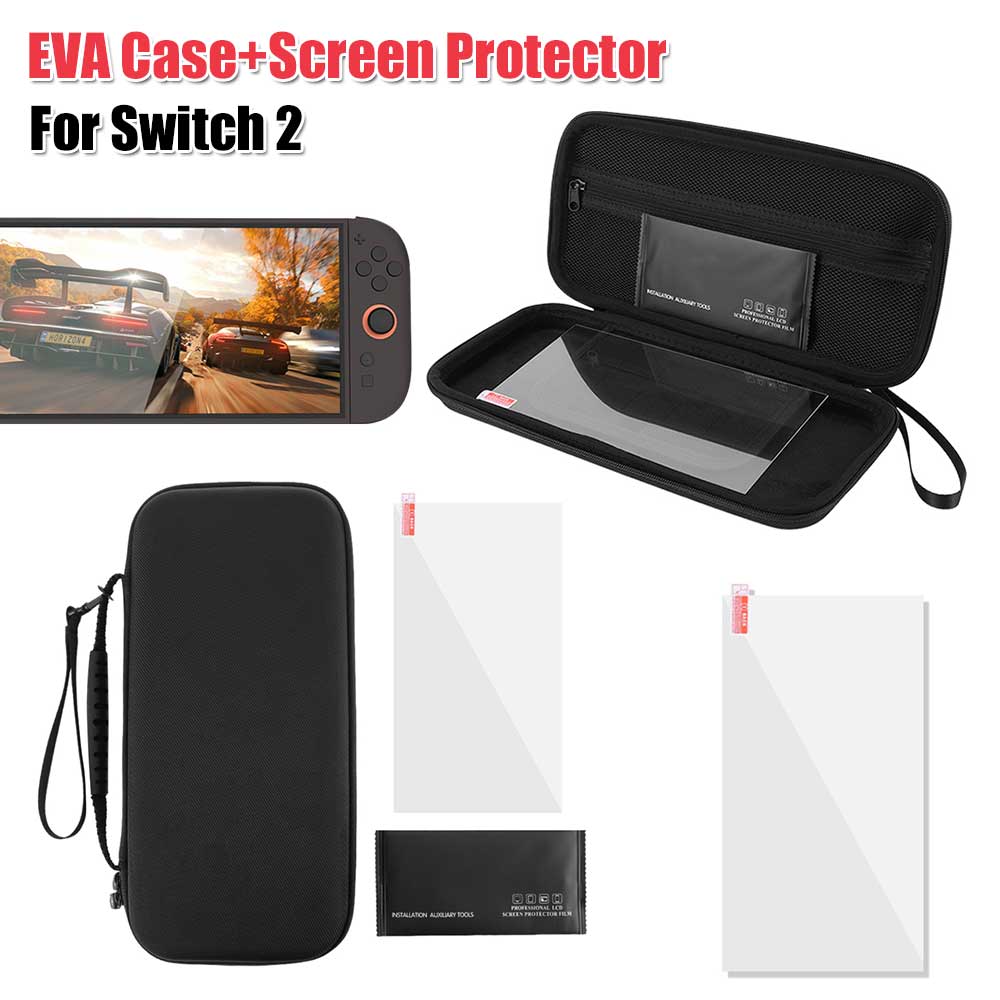 EVA Protective Travel Case and 9H Screen Protector for Switch 2 10 Game Cards Holder Shockproof Anti-Scratch for NS2