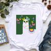Kawaii Alpaca With Flowers And Coffee Print T Shirt Girls Summer Short Sleeve Tshirt Femme Fashion Tops Tee Shirt Female