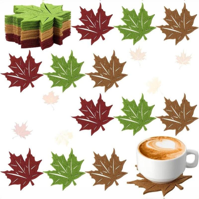 10 Pcs Felt Leaf Drink Coasters Heat Insulation Non Slip Bottom For Home Fall Coffee Table Decorations