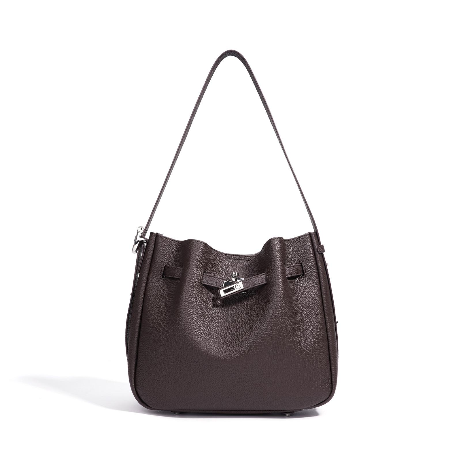 

Bucket bag, early spring leather commuter bag, Kelly bag, mother bag, retro shoulder oblique span bag, leisure bag. кофейный