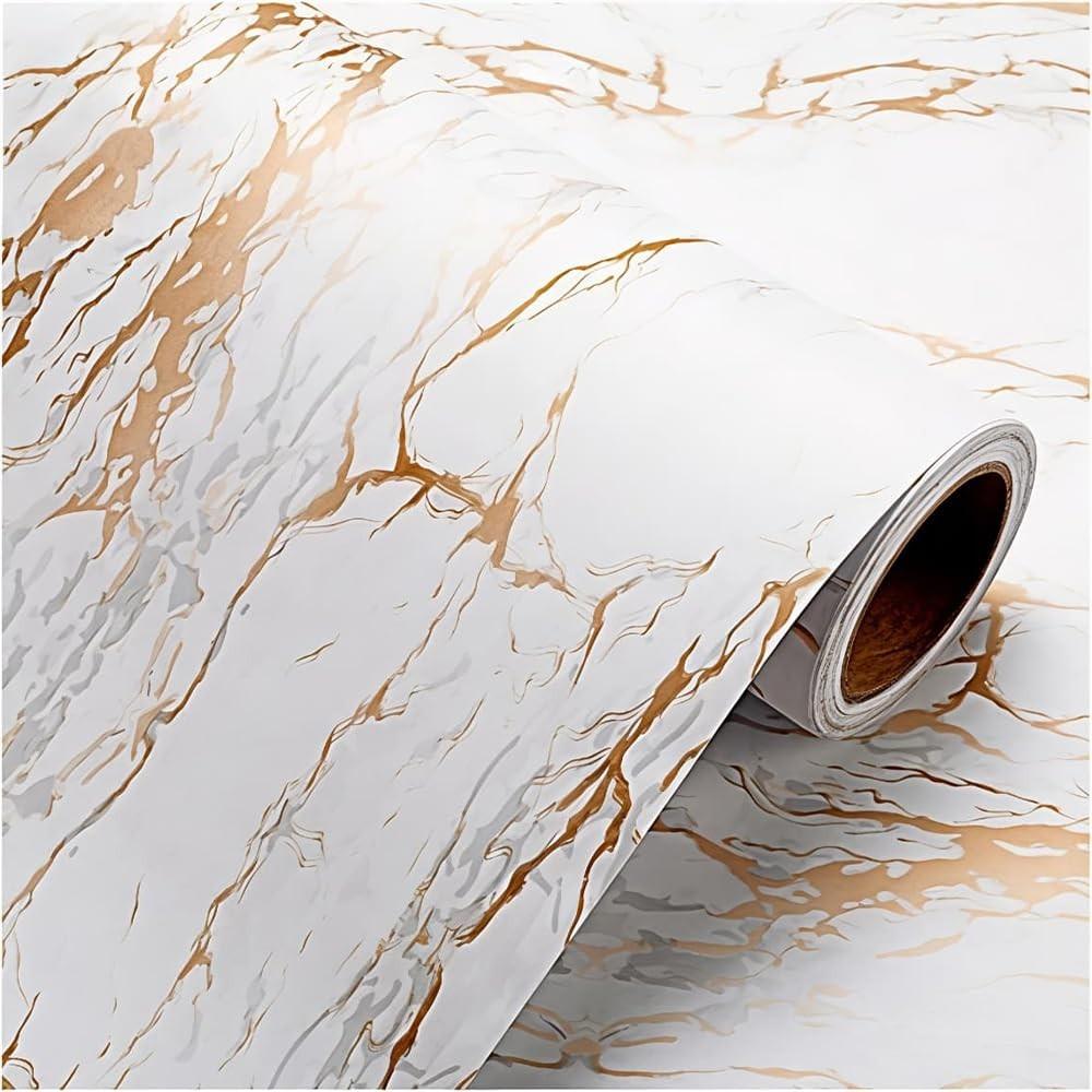 @ Golden Marble Glossy Self Adhesive Vinyl Wall Sticker For Kitchen UKZQ255 50%off