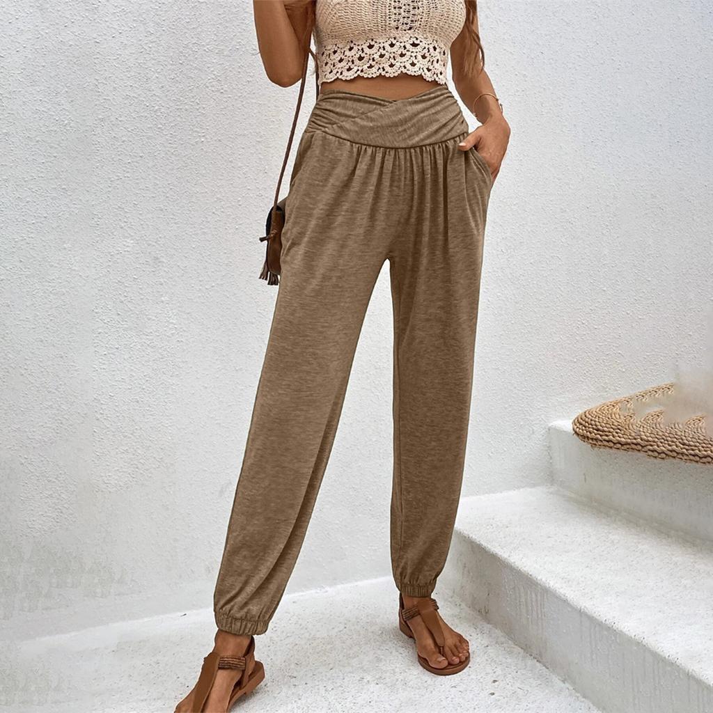 Women's High Waist Loose Fit Casual Lounge Pants with Elastic Waistband and Side Pockets for Daily Wear