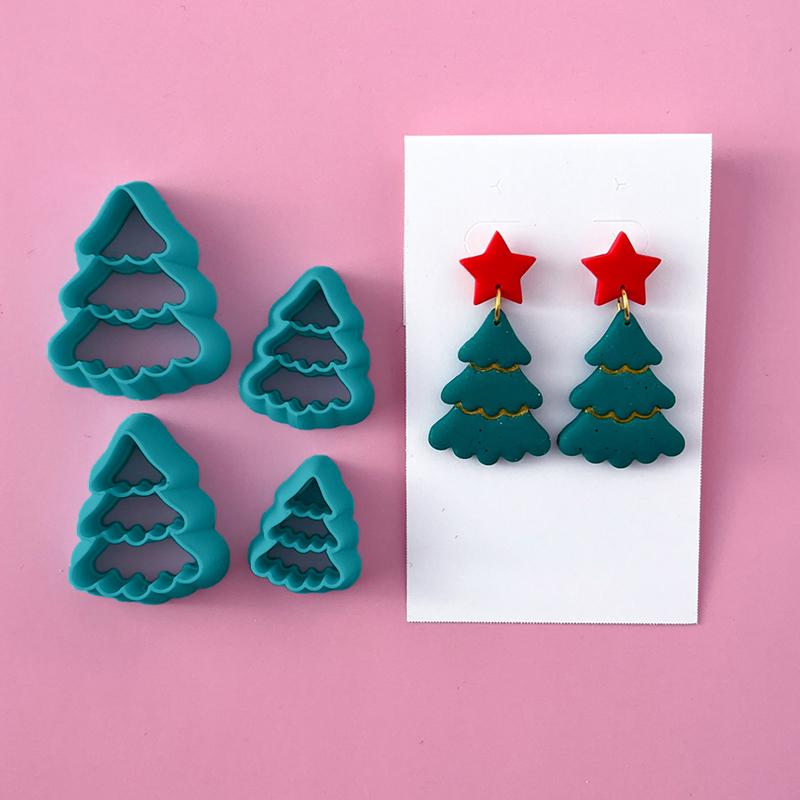 Christmas Tree Wreath Polymer Clay Cutters Earrings Necklaces Pendant Soft Clay Mold Diy Hand Tool Jewelry Cutting Die Molds