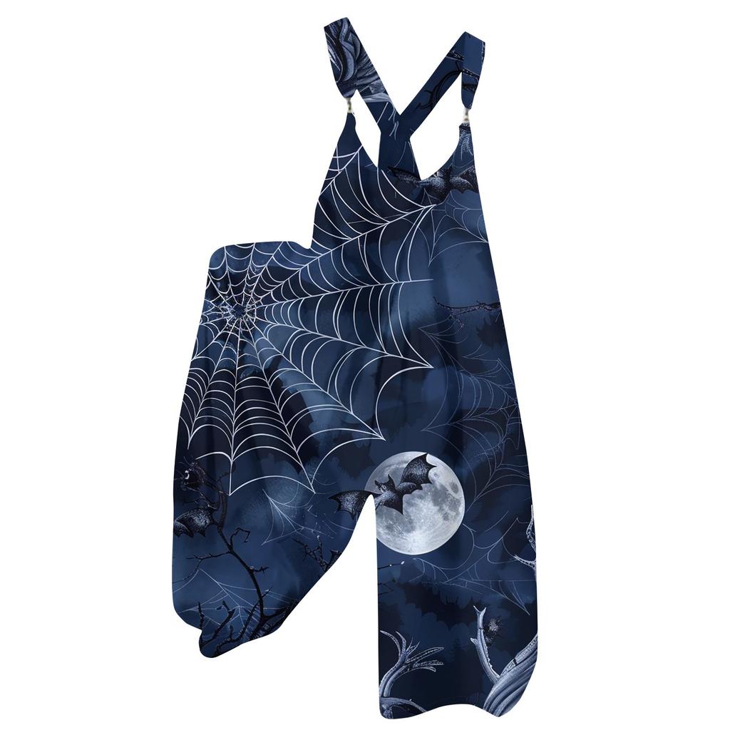 Women's Summer Overalls Floral Print Vintage Jumpsuit (Non-Adjustable Straps)