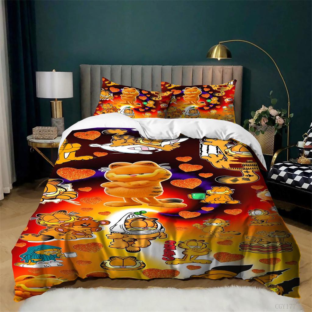 Classic Garfi-eld Duvet Cover Set for Teens Ultra Soft Bedding Set Lightweight Quilt Cover All-Season 3-Pcs Full for Kids