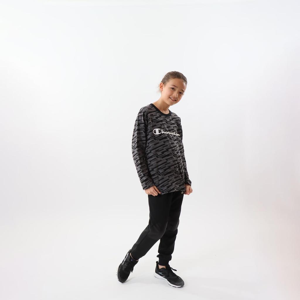 Champion Long Sleeve Crew Script School Charcoal Kids' T-Shirt, Neck, Logo, Boys, CK-YS405,