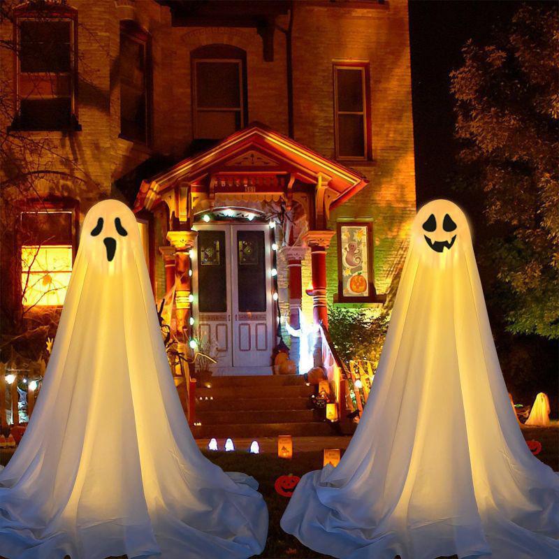 Spooky Lighted Standing Ghosts 85cm 165CM Outdoor Halloween Decor Scary Animated Haunted Porch Front Door Yard Party Atmosphere