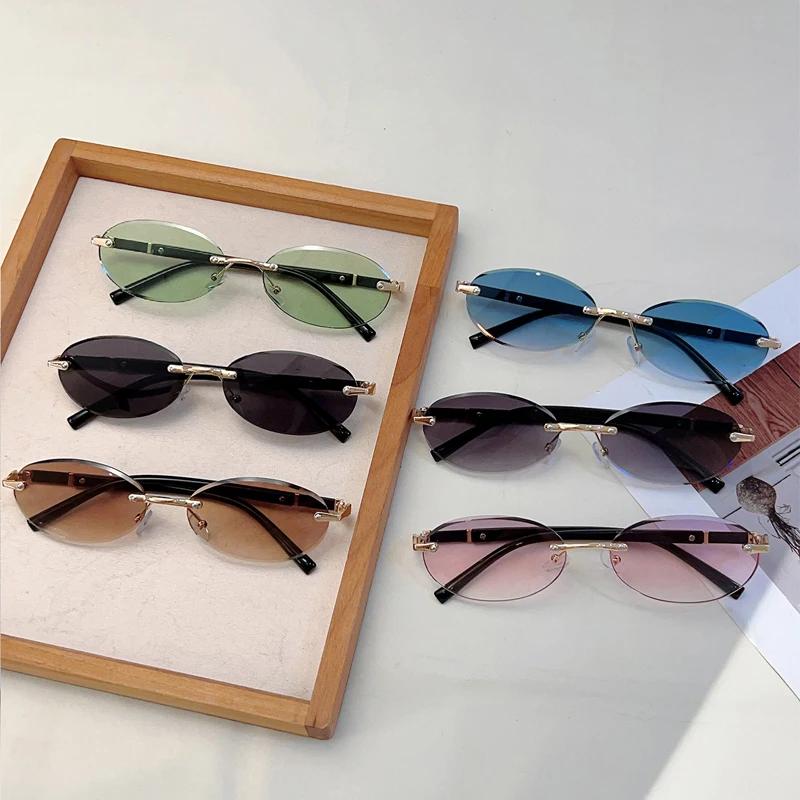 Vintage Rimless Metal Shades Ins Brand Design Women's Vacation Beach Sunglasses New Fashion Driving Decor Sun Glasses