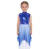 Girls Worship Praise Dance Tunic Dresses Mock Neck Sleeveless Asymmetrical Hem Shiny Sequins Bodice Dress Contemporary Dancewear