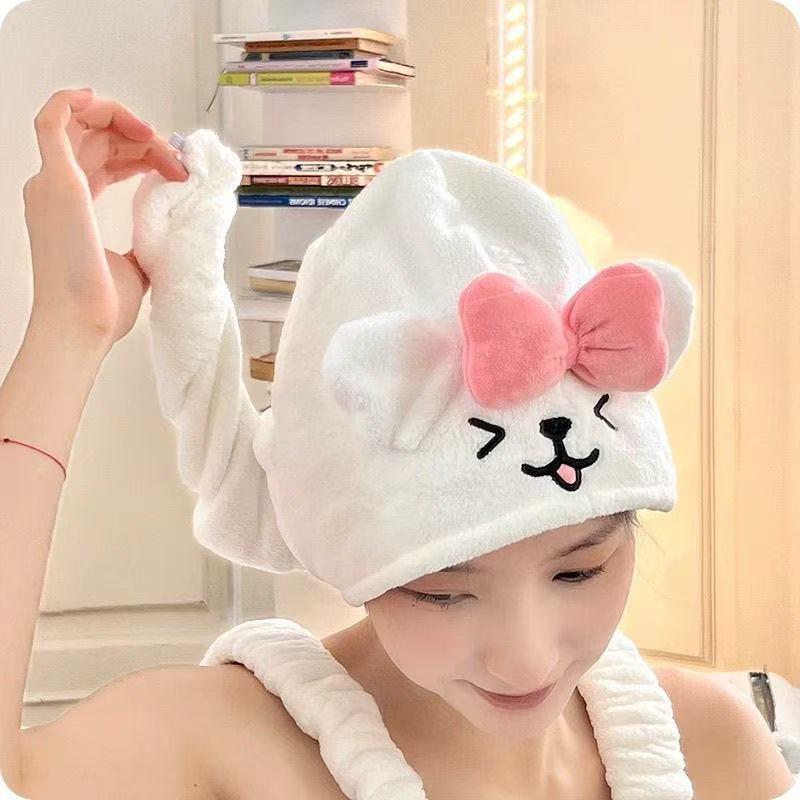 Puppy Embroidery Hair Drying Cap Coral Fleece Soft Absorbent Lightweight Quick Dry Shower Cap Household Hair Towel