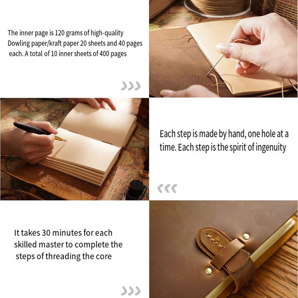 Genuine Leather Cover Blank Paper Diary Handmade Travel Sketchbook Leather Bound Journal  Student