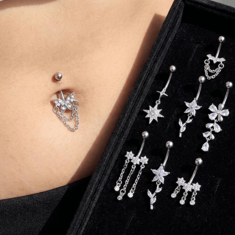 Stainless Steel Belly Navel Stud Exquisite Navel Button Fashion Butterfly Chain Navel Ring  Women