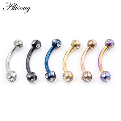 Alisouy 2 ADET 16G Stainess Çelik 3mm CZ Zirkon Topu Kaş Kavisli Halter Dudak Yüzük Snug Daith Helix Kale Küpe Vücut piercing
