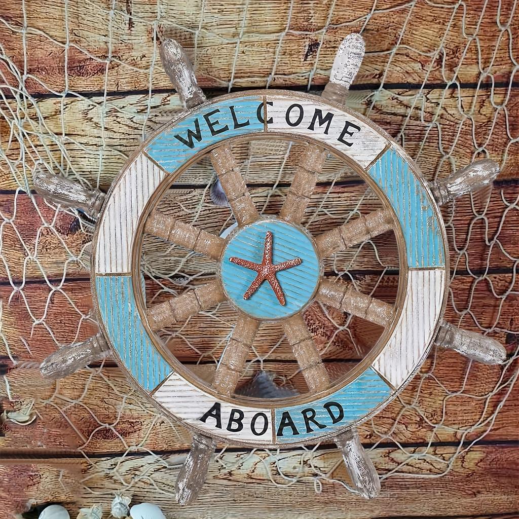 1 Set of Nautical-Themed Home Decor Wooden Anchors, Helms, and Lifebuoys Ocean-Themed Wall Hanging Decorations Indoor Nautical Decor Can Be Used