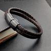 Titanium Steel Bracelet Double Layer Brown Black Leather Braided Rope Man High Quality Stainless Steel Magnetic For Women Gift