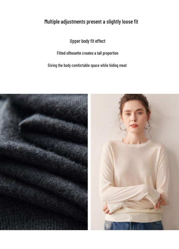 2025 Autumn/Winter Women's 100% Wool Yangzi Yarn Knit Sweater, Round Neck, Solid Color, Loose Fit