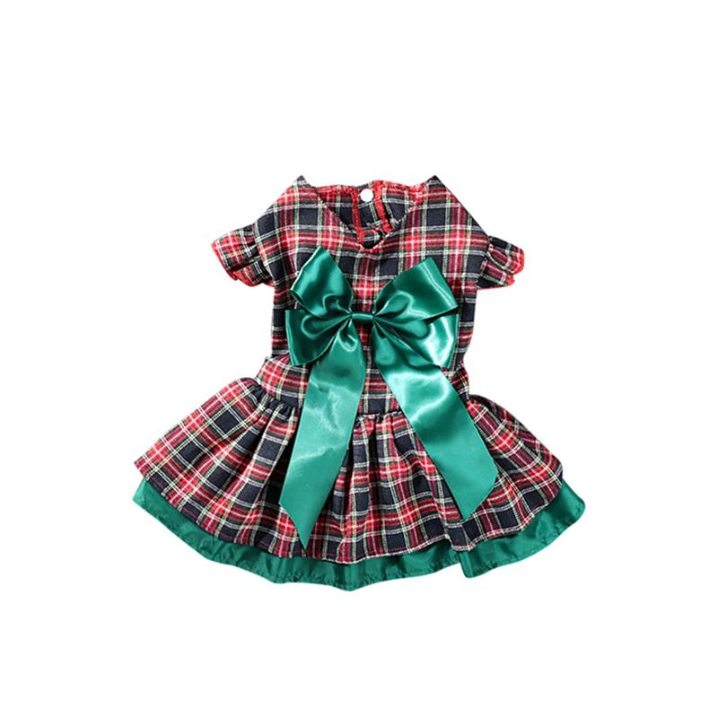

Pet Dog Christmas Clothes Classic Plaid Skirt Puppy Holiday Clothing Ruffle Sleeve L