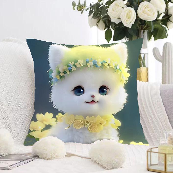 White Cat and Dog Pillowcase Dormitory Decoration Office Living Room Sofa Home Pillowcase