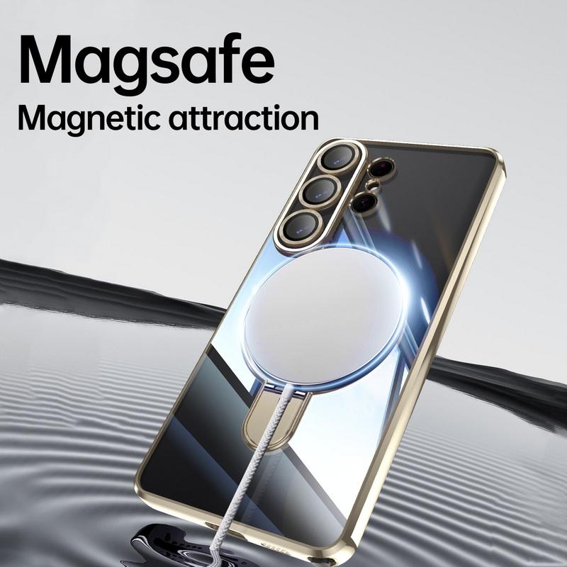 Magnetic Ring Stand Plating Case For Samsung Galaxy S26 Ultra S25 Edge S24 FE Plus Luxury Lens Protector Clear Back Shockproof Soft Silicone Cover