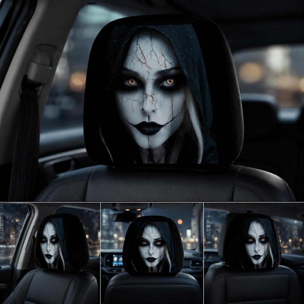 2 Stuks Spook Auto Hoofdsteunhoezen 2D Stretch Nekkussenhoes Donkere Stijl Hoofdsteunhoezen Universele Pasvorm