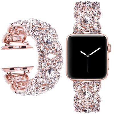 Pulseira de metal compatível com Apple Watch Band 41mm 40mm 38,mm, elegante pulseira de corrente de aço inoxidável para mulheres iWatch Bands Series