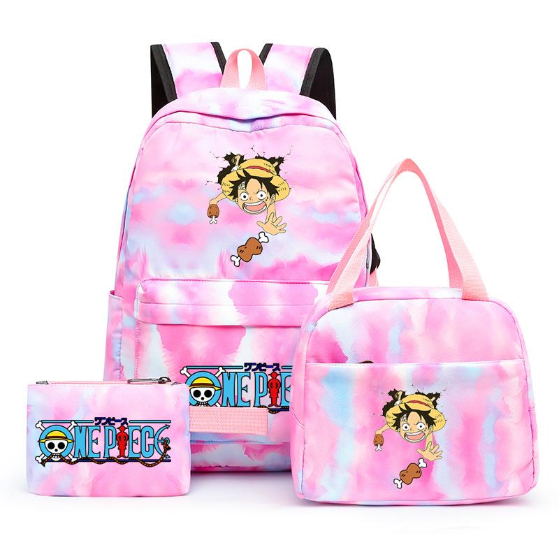 3Pcs/set Anime One Piece Anti-Theft Backpack Casual Daypack with Lunch Bag Pencil Case Back To School Daily Bookbag for Boy Girl Mochila Rucksack