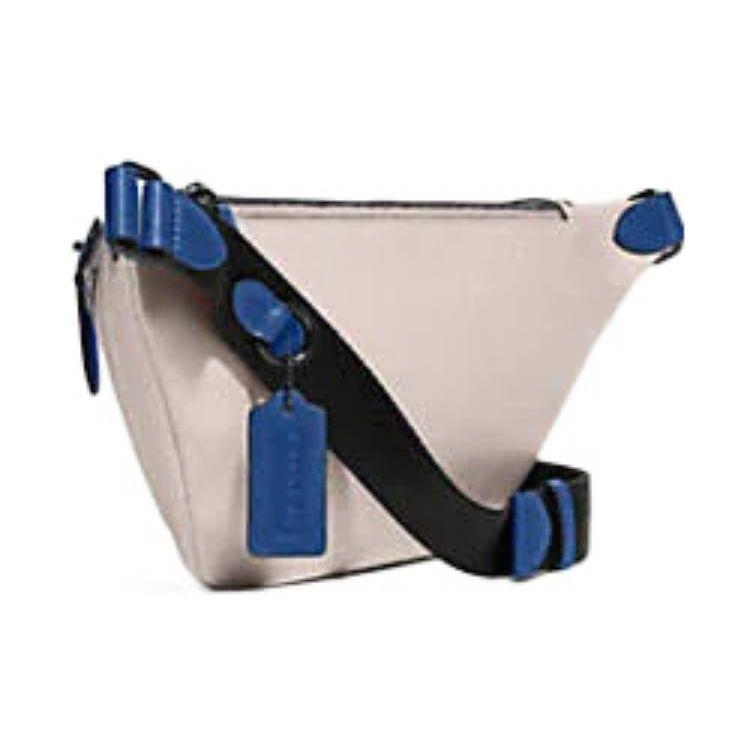 Coach League 41 Color Block Jacquard Adjustable Shoulder Strap Leather Waist Bag Large Women Waist Bag Dark-Gray White Blue C9583-JITXE
