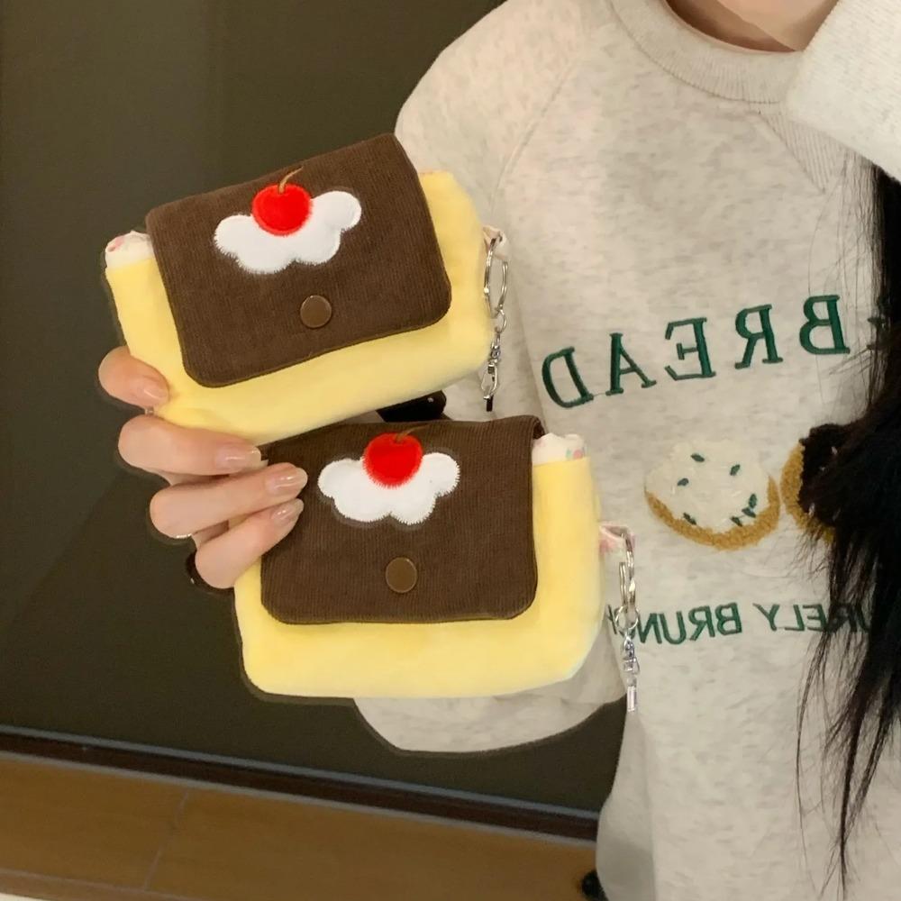 Cute Cherry Pudding Coin Purse Cartoon Mini Plush Portable Small Wallet Multifunctional Storage Card Holder Earphone Pouch