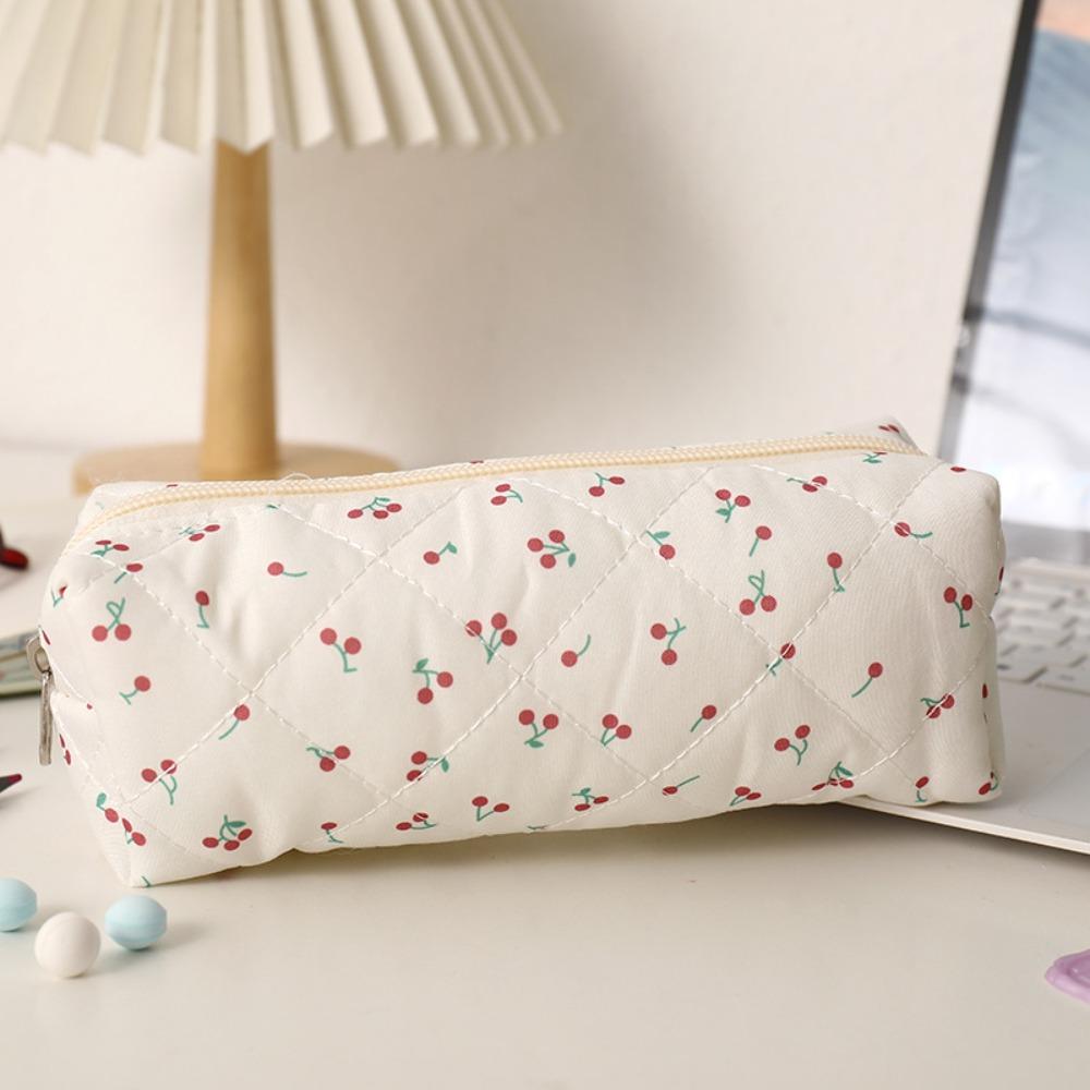 New Bowknot Floral Print Pen Bag Large Capacity Portable Storage Bag Multifunctional Stationery Bag School Office