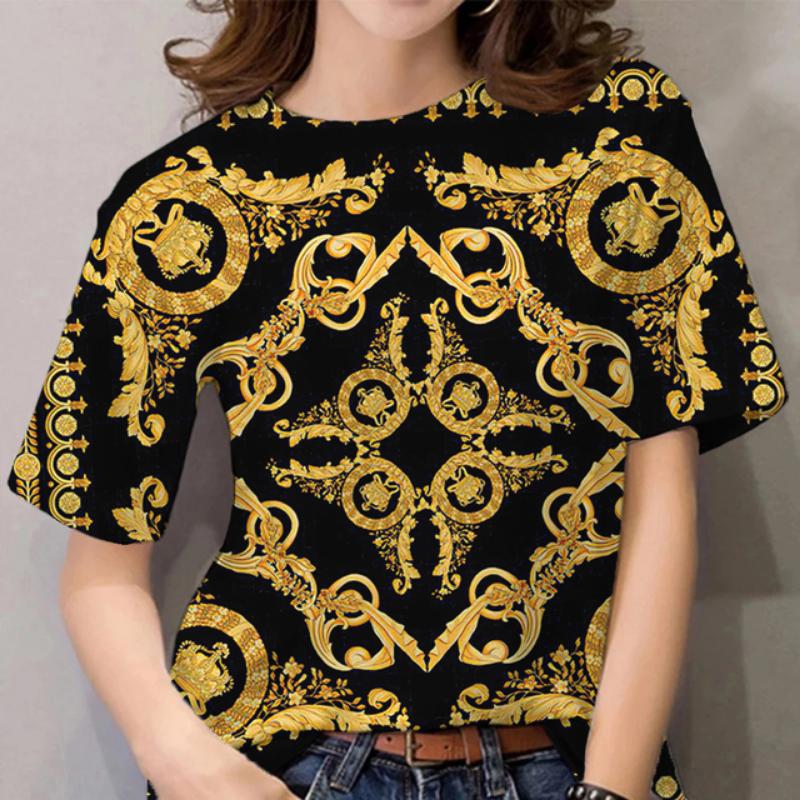 T-shirt Estiva da Donna Stampa Barocca 3D Manica Corta Lusso Moda Ragazza Top Tee Harajuku Tshirt Abbigliamento Taglie Forti Y2k