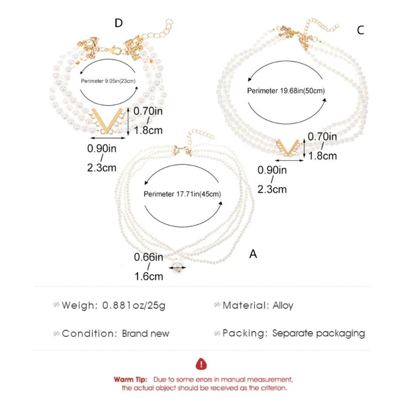 Elegant Choker Necklace with Multiple Chains for Women Fashionable Pearls Beaded Chain Necklace/Bracelet Accessory Charm