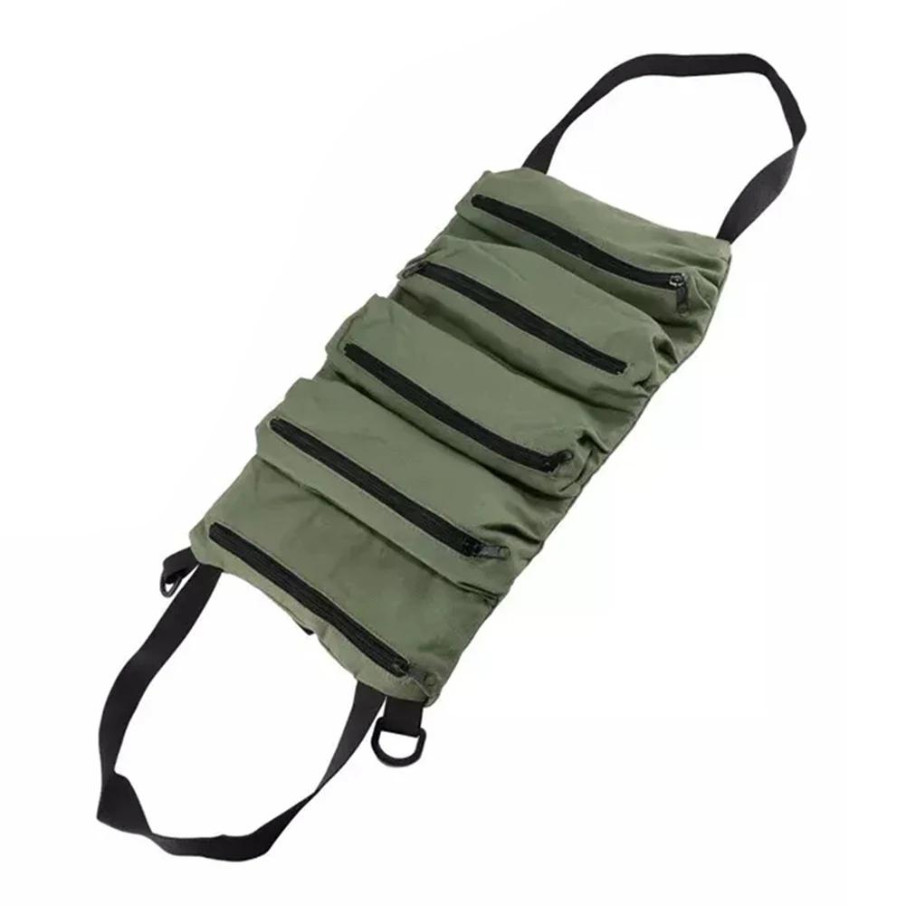 

Многоцелевая сумка для инструментов, сворачивающаяся в рулон, чехол для гаечного ключа, подвесной органайзер из холста с 5 карманами, переносная сумка-органайзер для небольших инструментов армия зеленый