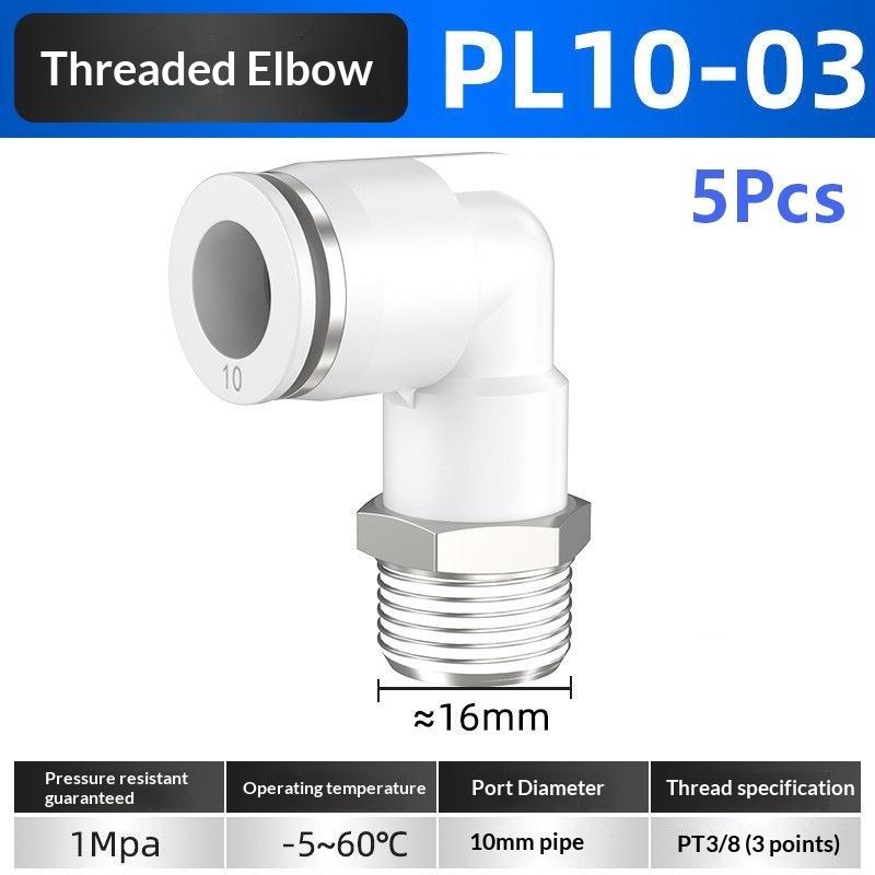 5Pcs 90 Degree Push Fit Copper Air Tube Connector White Industrial Pneumatic Pl6-01/Pl6-02/Pl8-02/Pl8-03/Pl10-03/Pl12-03