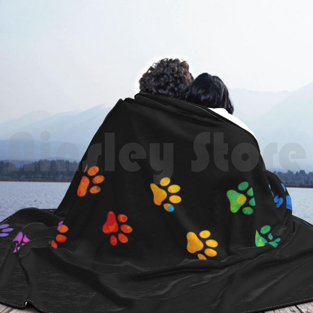 Watercolor Colorful Blanket For Sofa Bed Travel Paws Pets Pet Pet Paws Animal Lover Paw Paw Mouth Dogs