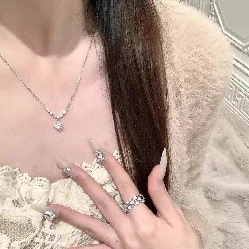 S925 Sterling Silver Galaxy Moissanite Necklace with Zircon Chain - Women’s One Carat Sparkling Pendant, Perfect Christmas Gift