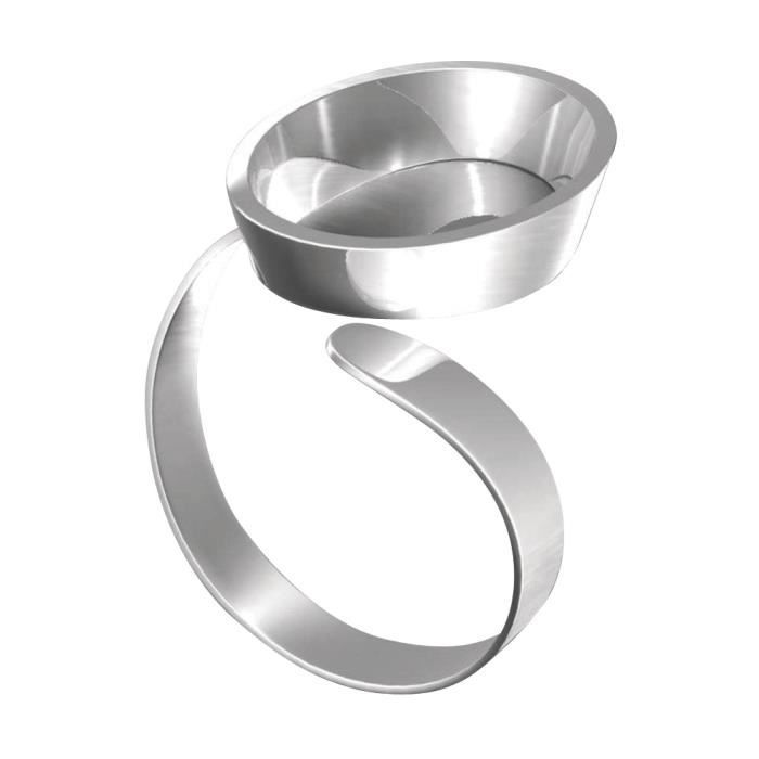 Bague - Fimo - Cuve ovale - Argenté - Ajustable - Sans nickel