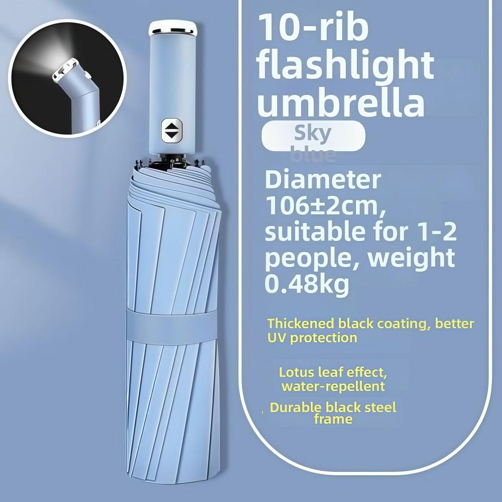 Multifunctional LED Flashlight Umbrella Dual-use Windproof Automatic Umbrella Night Light Sun Protection Folding Umbrella Iron&8K