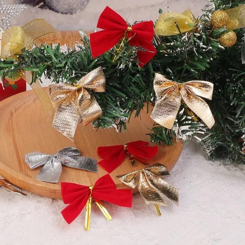 3612Pcs Christmas Bow Red Gold Velvet Bow Xmas Tree Pendant New Year Party Garland Gift Box Decoration Diy Handmade Supplies