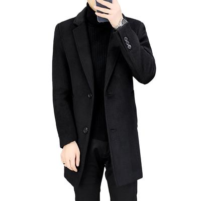 Autumn and Winter New Men's Woolen Coat Medium and Long Suit Collar Cotton Thickened Youth Woolen Coat Men's Coat