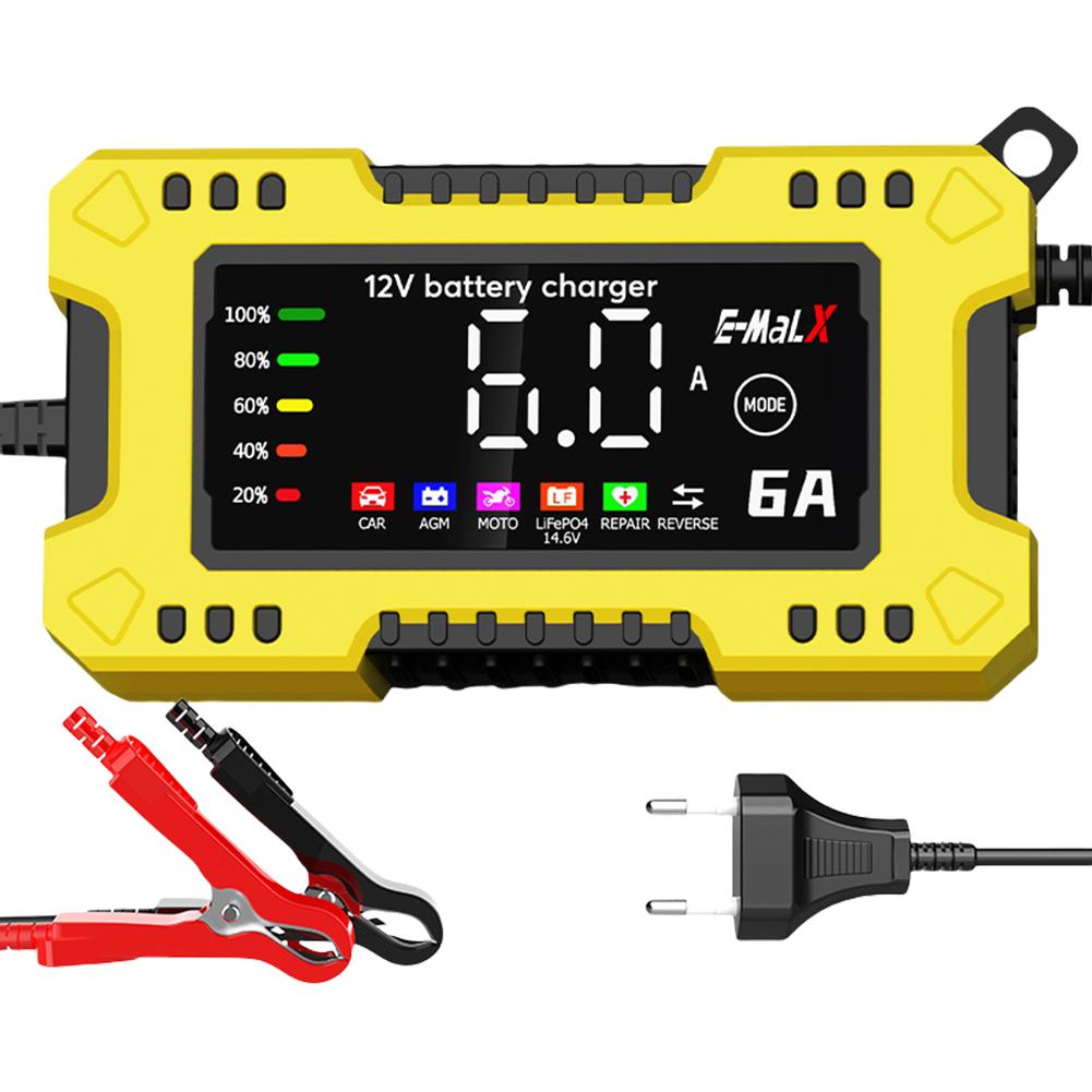 6A 12V Car Battery Charger Moto Battery Charger Car and Motorcycle Battery Charging Unit for Lead-Acid AGM GEL Batteries