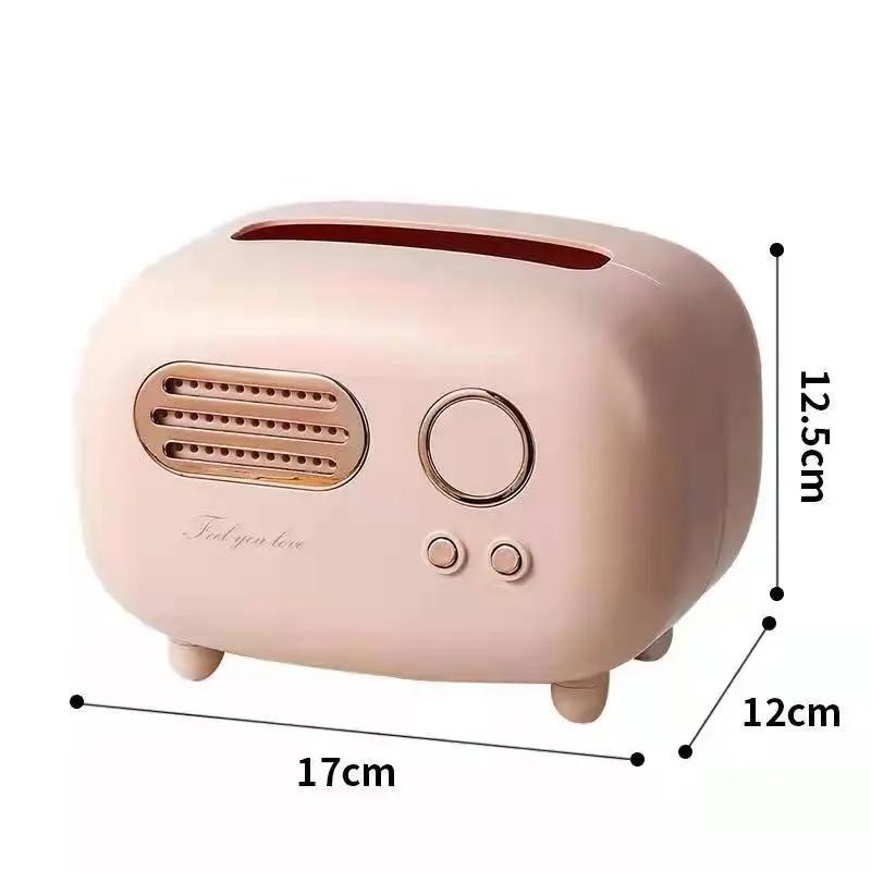 Retro Radio Model Tissue Box Desktop Paper Holder Napkin Case Organizer Ornament Home Decoration Durable Living Room Table Tissue Paper Storage Box