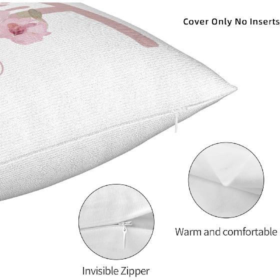 Alphabet A Throw Pillow Covers, 18" X 18" Pink Floral Monogrammed Pillow Cases - Letter A Pillow Covers - Initial Pillow Cover - Soft Square Cushion