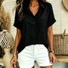 Women Short Sleeve Cotton Shirt Loose Fit Casual Button Down Blouse with Chest Pocket for Everyday Wear Office Home