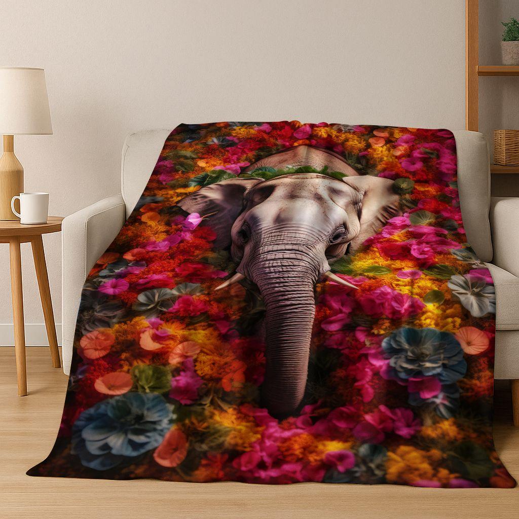 26 Style Wisdom Elephant Cartoon Flannel Blanket,Cozy Soft Throw Blanket for Home Bedroom Bed Sofa Picnic Office Cover Gift Kids