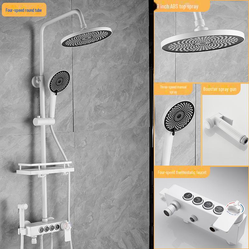 

Термостатический душевой гарнитур из нержавеющей стали серого цвета с тропическим душем и функцией усилителя