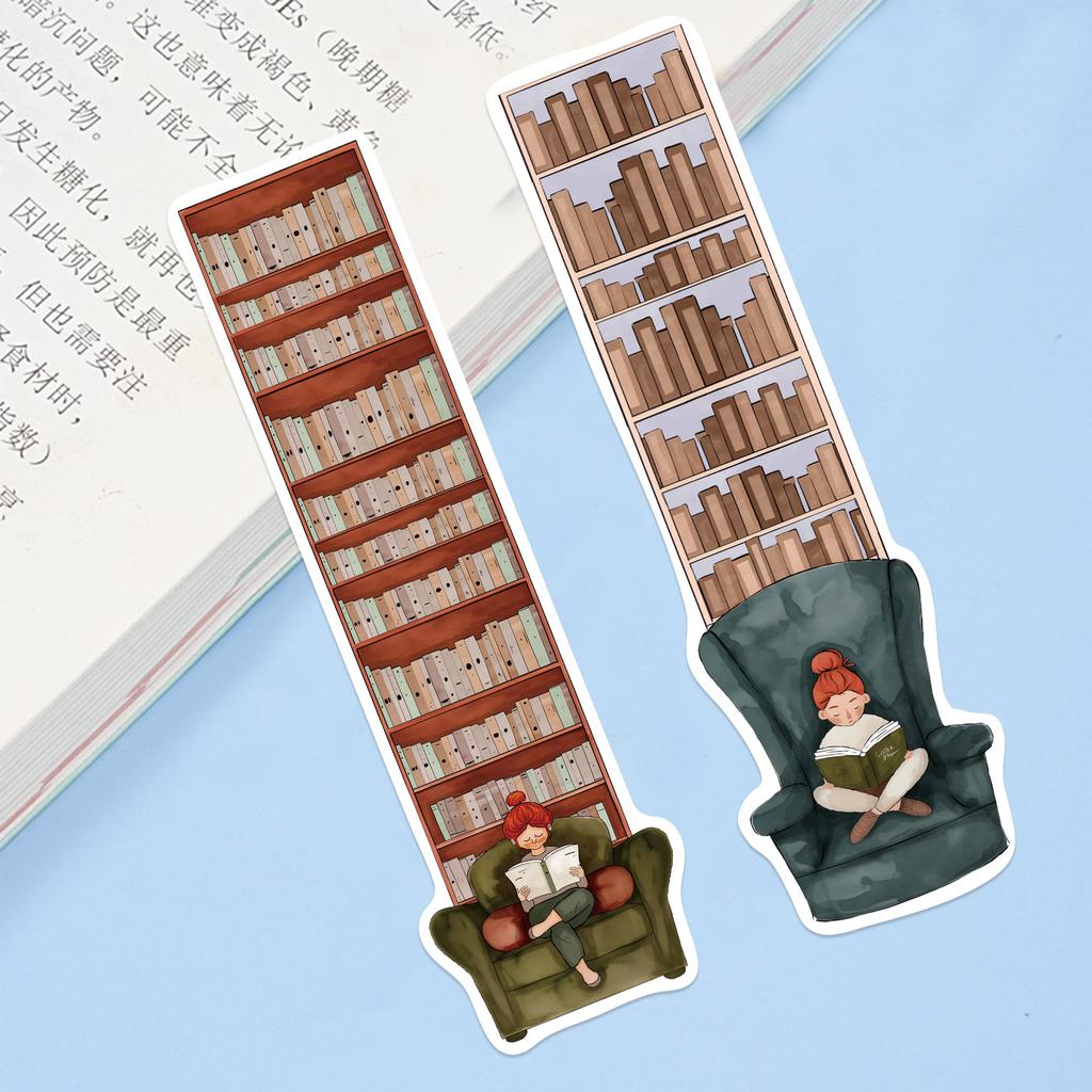 30Pcs Cartoon Girl Reading Series Simple Handheld Art Creative Material Ins Reading Paper Bookmark Diy